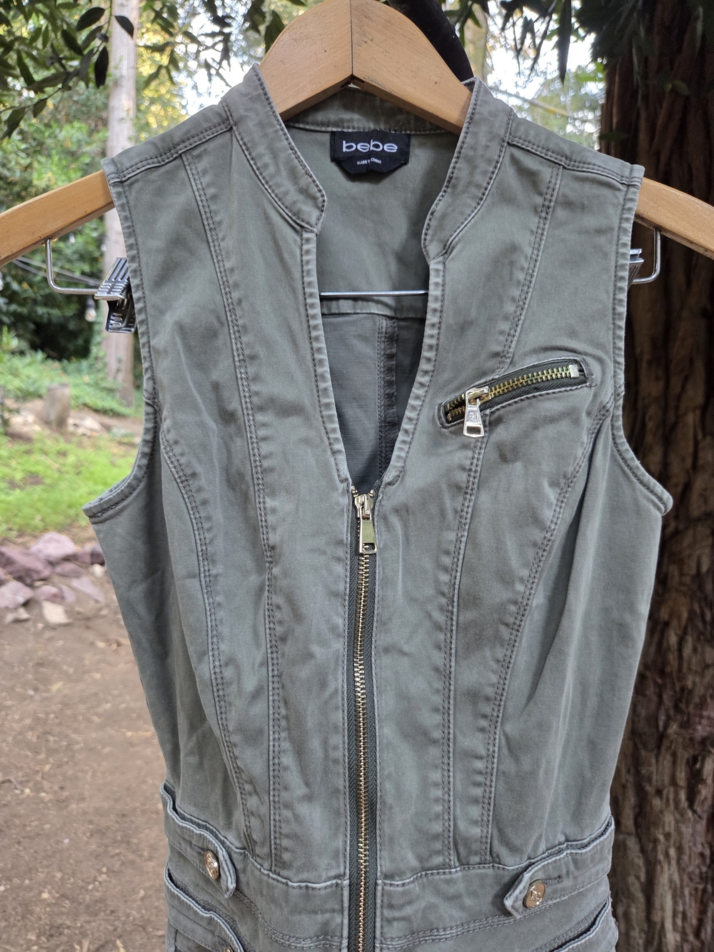 Bebe Olive Green Utility Zip-Front Jumpsuit - Picture 3 of 7